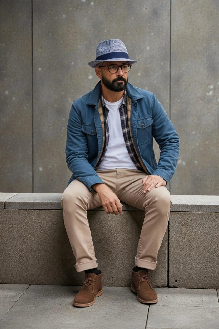 MARLEY NAVY BLUE TRILBY 2-TONE MARLED STRAW